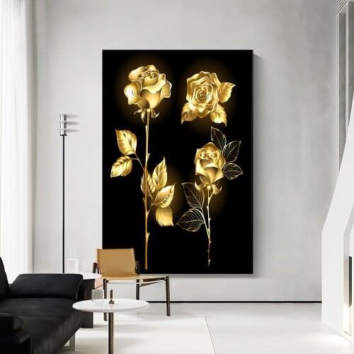 Abstract Golden Leaves and Flower Tree Oil Painting on Canvas Posters and Prints Wall Art Pictures for Living Room Cuadros Decor