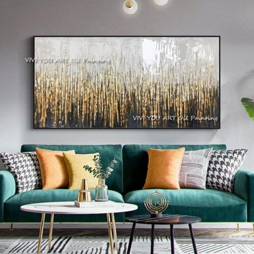 Unframed Design Gold lines Abstract 100% Hand painted Oil Painting on Canvas Wall Art Picture for Living Room Home Decor