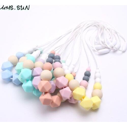 MHS.SUN 5PCS Silicone Beads Necklace Baby Teething Chew Teether Rope Chain Necklace Nursing Jewelry For Breastfeeding Women