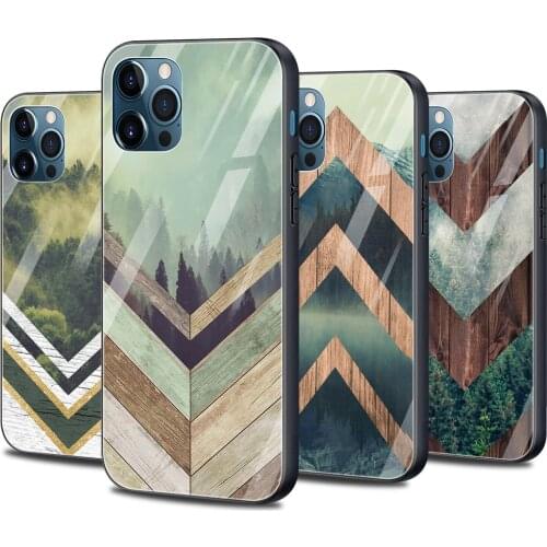 Forest Geometry Wood Nature Phone case For iphone 13 12 11 mini xs max xR x 8 7 6s plus SE Bumper glass Fundas caso smartphone