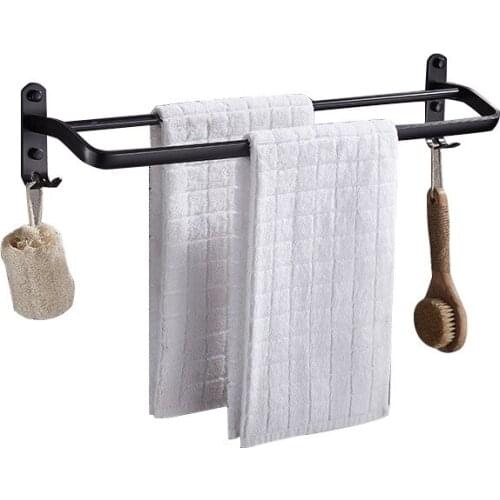 Black Space aluminum Wall Mounted Foldable Bathroom Towel Rack Holders Shower Towel Rack Shelf Bar with hooks