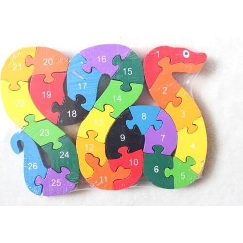 Digital English alphabet puzzle building snakes wood puzzle three-dimensional puzzle assembly building