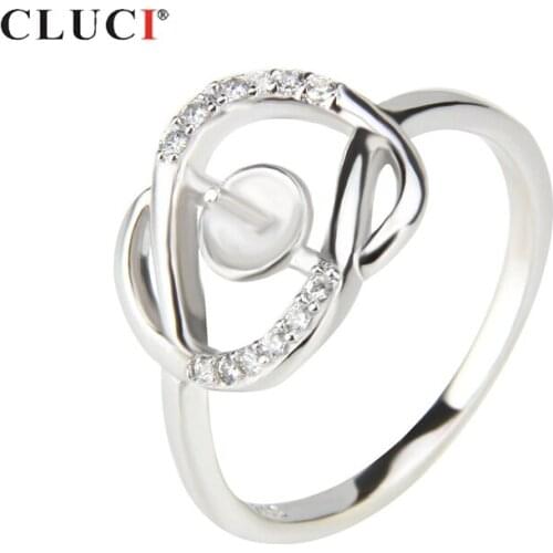 CLUCI 925 Sterling Silver Geometric Pearl Ring Mounting with Zirons for Women Wedding Silver 925 Symmetrical Rings SR1048SB