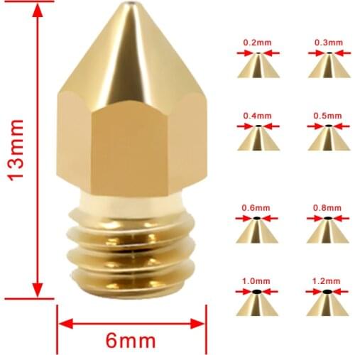 Koonovo 3D Printer Parts 5PCS MK8 Nozzle Set Printing Head 0.4/0.2/0.3/0.6/0.8/1.0/1.2mm Extruder Accessories for Ender 3/CR-10