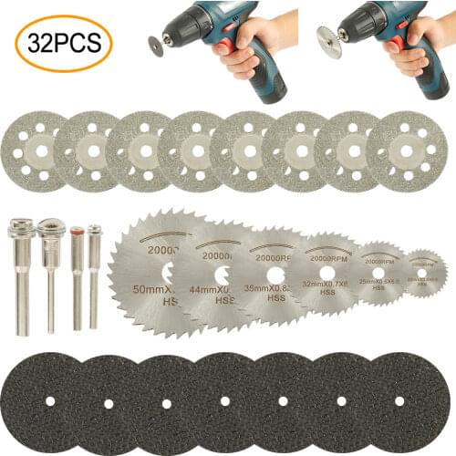 32PCS Metal Circular Saw Disc Wheel Blades Shank Diamond Cutting Discs Sanding Grinding Wheel Metal Drill Rotary Tool