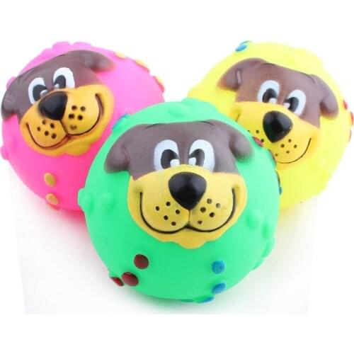 Pet Dog Toys Squeaky Squeaker Quack Sound Toy Chew Fun Puppy Face Ball 7CM Pet Products Free Shipping