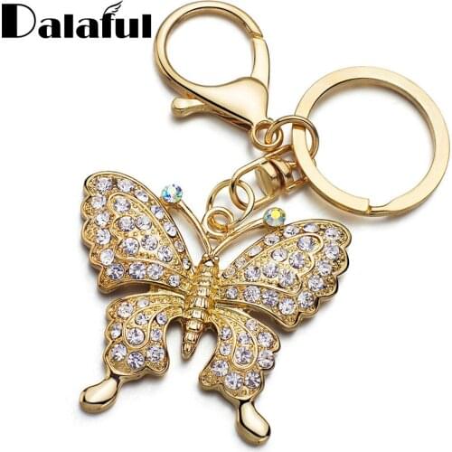 Exquisite Rhinestone Butterfly Key Chains Rings Holder Crystal For Women Jewelry Bag Pendant For Car Keyrings KeyChains K292 New