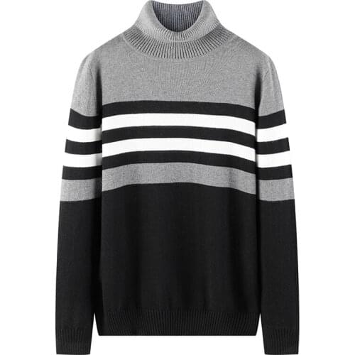 KKSKY Turtleneck Mens Sweaters Winter Casual Striped Pullovers Cotton Mens Clothing Slim Turtleneck Sweater For Men New M-3XL