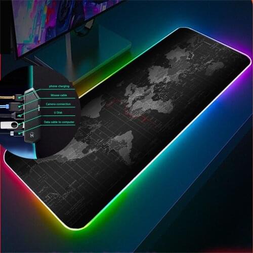 Old Map Mouse Pad Luminous Mouse Pad RGB 4 Ports Mouse Pad Type-C Line Mouse Pad Led Desk Pad 4HUB Port for Keyboard and Mouse