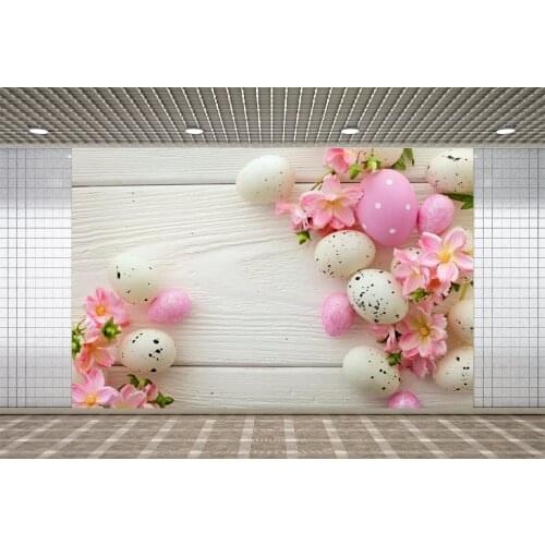 Lyavshi Happy Easter Festival Gray Wood Planks Spring Flowers Eggs Pattern Photography Background Vinyl Photo Studio