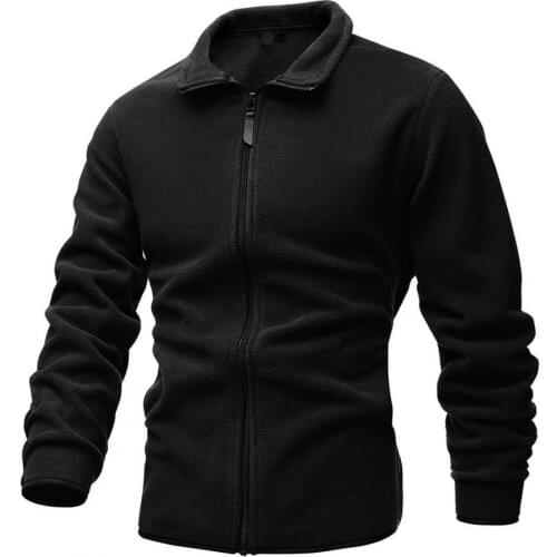 Mens Autumn Winter Jacket Zipper Lapel Long Sleeve Solid Color Double-faced Fleece Slim Coat