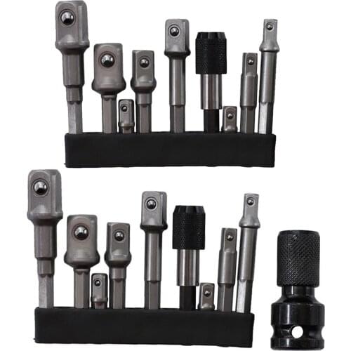 Premium Chrome Steel Socket Adapter Set 8Pcs Hex Shanks with Wrench Sleeve Garden Parts for Power Drill Electric Screwdriver