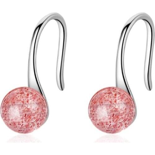Natural Strawberry Two Colors Crystal Ear Hook 925 Sterling Silver Jewelry Personality Peach Fresh Beautiful Earrings SE615