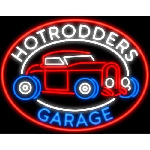 Neon Sign Hotrodders Garage Bar club Handcrafted REAL glass Neon Light vintage neon signs Polis Signage Shop neon sign logo