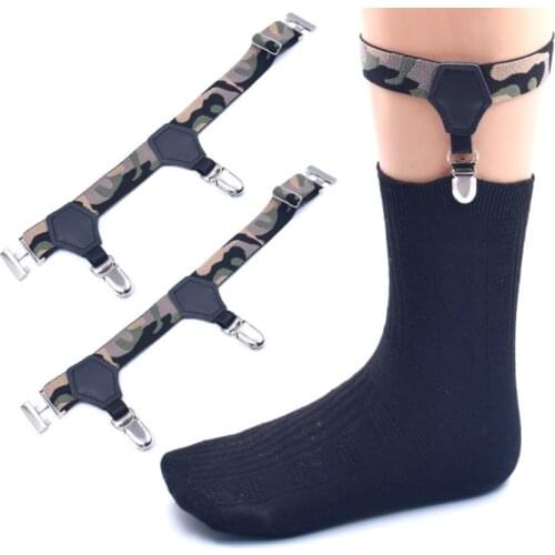 Men Women Nylon Socks Suspenders Holder Camouflage Print Elastic Adjustable Non-Slip Garters Belt with Double Metal Clip