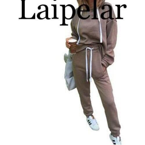 New Hot 2pcs Set Hoodies Loose Hooded Tops Sweatshirt+Solid Long Pants 2 Pieces Sets Women Clothing Suits Female Tracksuit