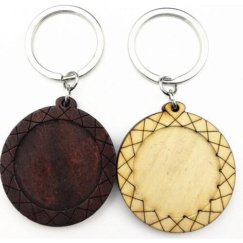 New styles 24pcs Brown,log wood cabochon trays 30mm dia blank bezel with stainless steel ring for keychain making wholesale