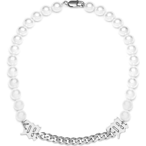 Stainless Steel Hip Hop Pearl Old English Initial Letter M Pendant Necklace Jewelry Street Dance Gift For Him