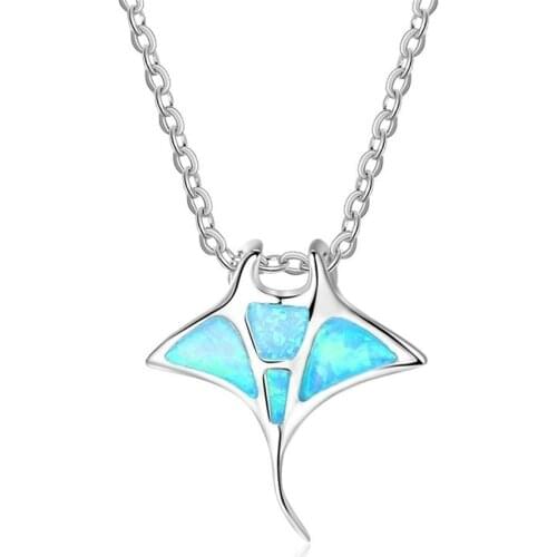 Bohemia Blue Imitation Opal Cute Jellyfish Pendant Necklace Rainbow Birthstone Whale Animal Necklace Women Ocean Beach Jewelry