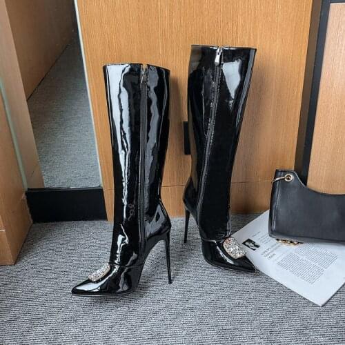 Plus Size 34-47 New Women Boots Zipper Thin High Heels Shoes Knee High Boots Women Shoes Fashion Western Antumn Winter Boots