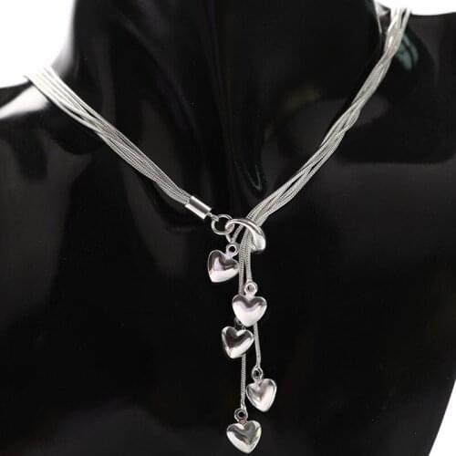 Luxury 925 Sterling Silver Necklace Chain Long Tassel Pendant Five Star Necklace