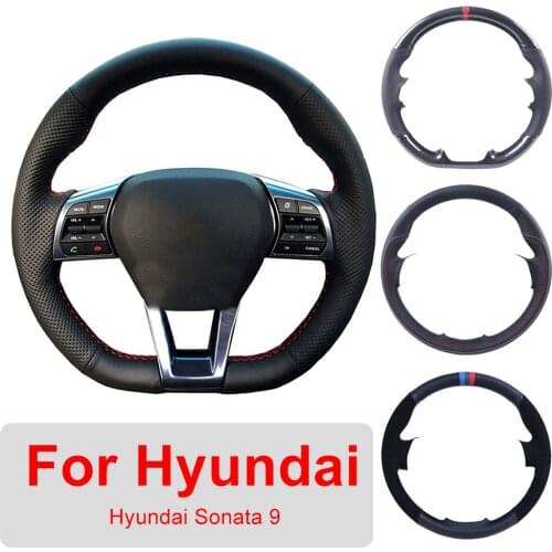 DIY Hand Sewing Car Steering Wheel Cover Customized For Hyundai Sonata 9 2015 2016 Leather Braiding Cover For Steering Wheel