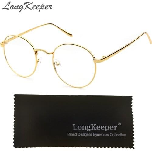 LongKeeper Round Eyeglasses Black Silver Gold Glasses Frame Women Men Clear Lens Metal Eyeware Optical Myopic Eyewares 002