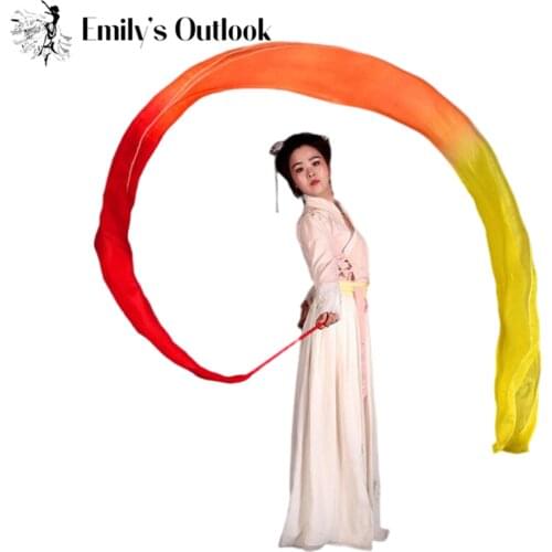 400X45cm Light Weight Dance Streamer 100% Real Silk Ribbon Dancer Wand Plus Size Professional Dancer Performance Show Props Fire
