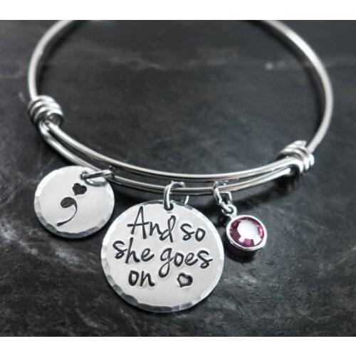 Graduation Jewelry Semicolon Bangle And so she goes on Silver Suicide Depression Awareness Pause Bangles Women Girl YLQ0685