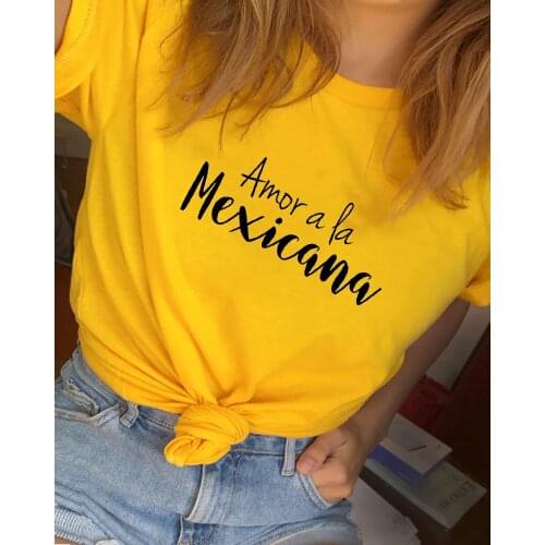 Amor a la Mexicana Printed New Arrival Womens Summer Funny Casual 100%Cotton T-Shirt Spanish shirts Latina Tops