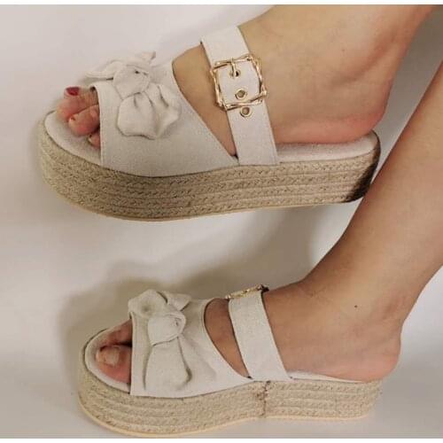 2021 Women Casual Sandals Summer Shoes Hemp Flats Platform Ladies Bowknot Buckle Strap Fashion Woman New Peep Toe Fema WSH3939