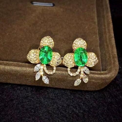 Fashion Luxurious specific Flower Natural green emerald ear nails S925 silver natural gemstone earrings women party gift jewelry
