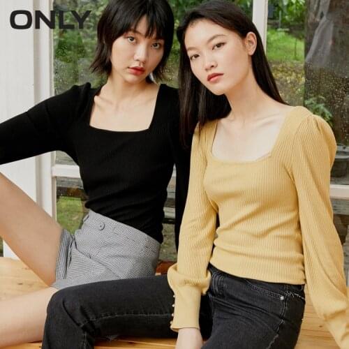 ONLY autumn new square collar lantern sleeve short sweater knit sweater women | 120424031