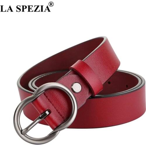 LA SPEZIA Women Belt Genuine Leather Ladies Waist Belt Pin Buckle Solid Red Black White Coffee Casual Women Leather Belt 110cm