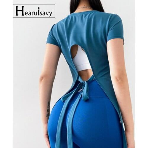 Women‘s Breathable Bandage Fitness Sport Top Quick-Dry Gym Running T-Shirt Yoga Exercise Shirts Loose Hollow Out Short Sleeve