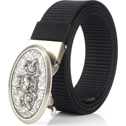 Toothless thick nylon belt men and women canvas Korean version of the wild automatic buckle belt can be shortened retro
