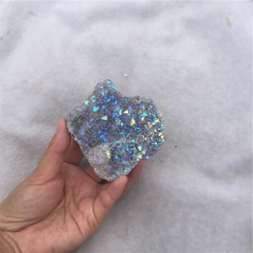 1-2PCS Natural angel aura crystal cluster electroplating Titanium coating quartz cluster stone Healing