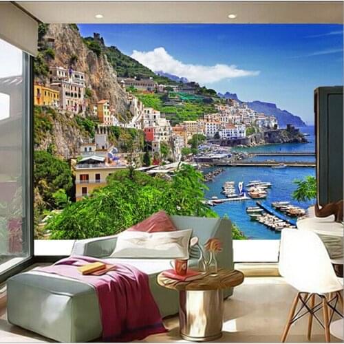 The custom 3D murals, Italy Houses Marinas Mountains Positano Cities wallpapers,the living room sofa TV wall bedroom wall paper
