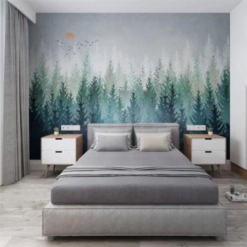 Milofi custom 3D wallpaper mural Nordic hand-painted trees and birds modern minimalist background wall home decoration wallpaper