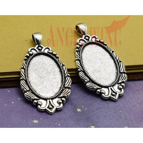 5pcs 20x30mm Inner Size Antique silver plated Classic Style oval Base Setting Charms Pendant DIY supplies