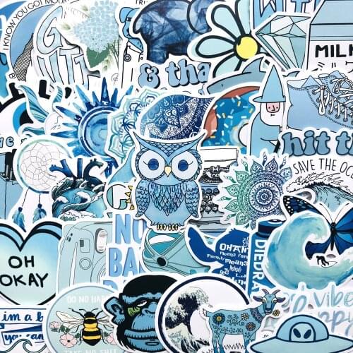 50Pcs Blue VSCO Stickers Luggage Skateboard Suitcase Laptop Guitar Waterproof Graffiti Sticker Kids Toy Gift