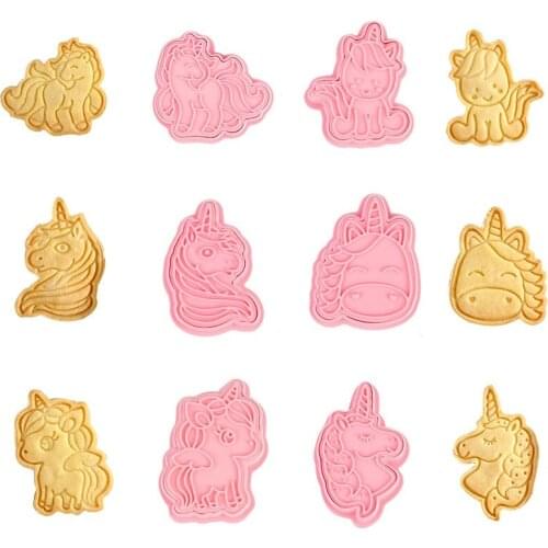 6Pcs 3D Cartoon Unicorn Cookie Cutters Plastic Fondant Biscuit Mould Baking Tools Accessories Pressing Mold Kitchen Supplies