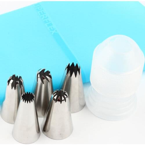 7Pcs/Set Stainless Stee Icing Tips Russianl Rose Flower Piping Nozzles 1 Pcs Silicone Pastry Bag 1 Pcs Coupler Cake Decorating