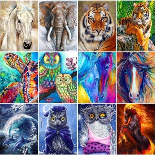 AZQSD Diamond Embroidery Horse Owl Tiger Wolf Mosaic Needlework Diamond Painting Animal Cross Stitch Rhinestones Home Decoration
