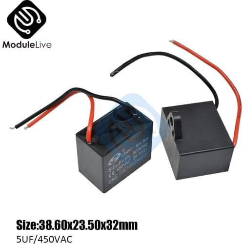 CBB61 Starting Capacitance AC Fan Capacitor 2 Wires 5UF/450V AC Terminal Ceiling Fan Motor Rectangle Capacitor Electronic Kits