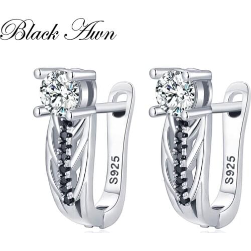 Black Awn Hoop Earrings for Women Classic 925 Sterling Silver Trendy Spinel Engagement Fine Jewelry I208