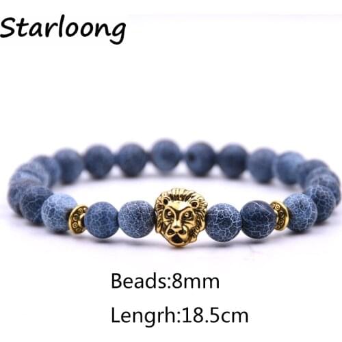 New fashion female lion head tiger stone beaded bracelet handmade classic stone beaded bracelet men jewelry gift white