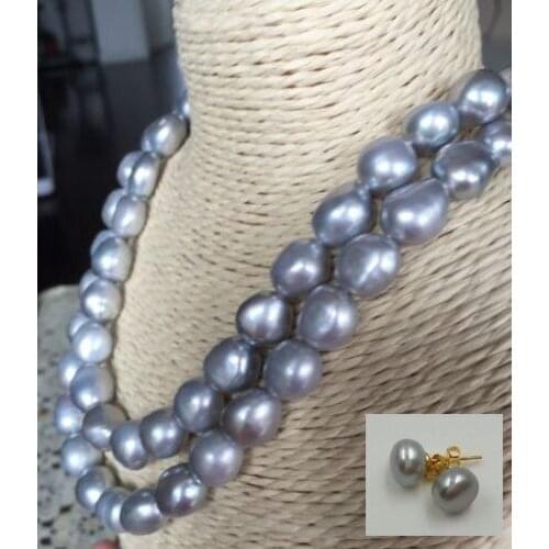 Double strands 12-13mm south sea lavender baroque pearl necklace earring