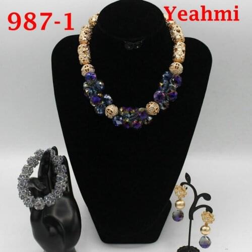 Hot Fuchsia Beads Crystal Jewelry Set Nigerian Party Necklace African Wedding Fashion Bridal Jewelry Sets Free Shipping 987-1
