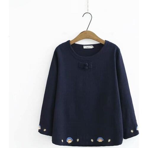 Plus Size L-4XL Womens Floral Embroidery Blouse long Sleeved Elegant Blusas Large Size Tops